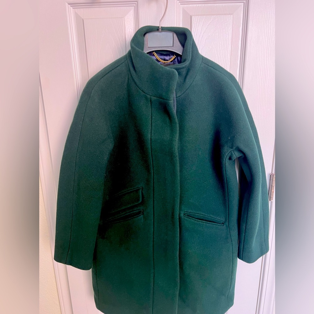 J crew dark green cocoon  coat size 6 petite